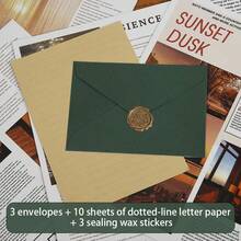 16pcs Multicolor Linen Texture Gift Envelopes With Letter Paper And Wax Seal, Vintage Invitation Envelopes For Cards And Wedding Invitation - A - View 14