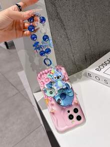 Disney Has Authorized, Phone Case - Chain Set, The Stitch Lilo & Stitch 3D Phone Case Plus A Silicone 3D Stitch Bracelet With Metallic Ring Removable Bracelet, Stitch And Angel Pattern, Compatible With Iphone17/16/15/14/13/12/11/XS/XR/X Plus Pro Max, A Stylish Cartoon Phone Case, The Perfect Gift Choice, Phone Protection, Durable Phone Cover, Great Gift For Friends And Family. - White - View 5
