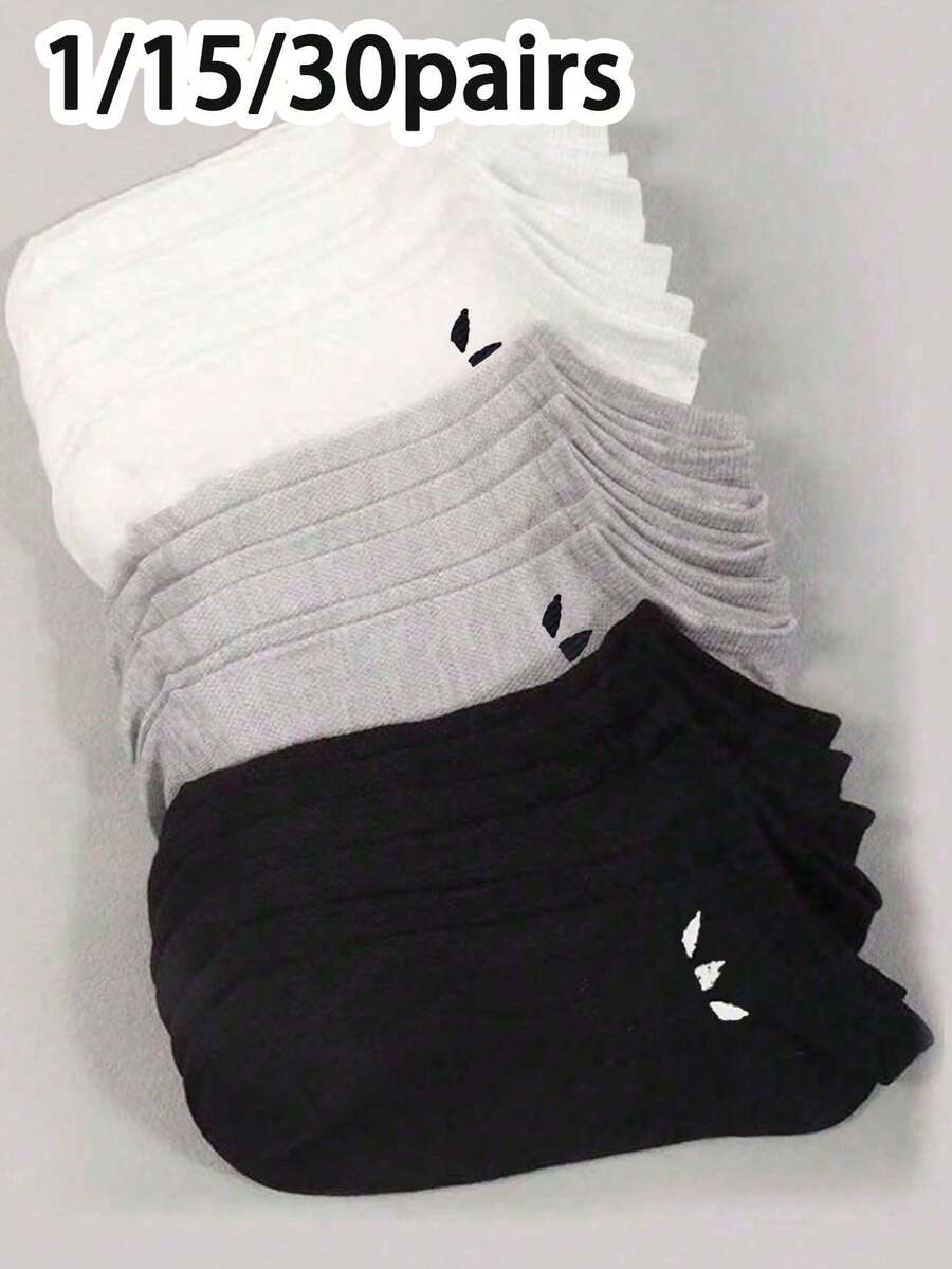 1/15/30 Pairs Unisex Solid Color Boat Socks, Invisible Socks, Minimalist Breathable Soft Comfortable Fashion, Sweat-Absorbing Moisture-Wicking, Suitable For Daily Outings, Couple Socks, All Seasons - Multicolor - View 1