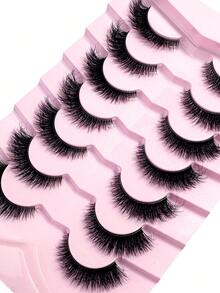 7 Pairs Cat Eye False Eyelashes, Transparent Eyelash Band, Foxy Eye Eyelashes, Faux Mink Eyelashes, Natural Look, Fluffy Short Eyelashes, Suitable For Daily Makeup And Beauty Blogger Makeup-33AT - 眼尾拉長款 - 查看 3
