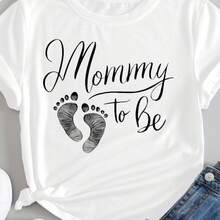 Camiseta de Anuncio de Maternidad para Tallas Grandes - Camiseta de Manga Corta con Cuello Redondo para Mujer con Diseño 'Futura Mamá' y Huellas - Ideal para Ropa Casual de Primavera y Veran - negro - Ver 2
