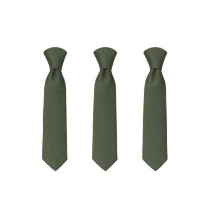 Set Of 3 Light Gray Ties For Groomsmen, Weddings, And Events - Olive Green - View 1