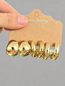 3-9 Pairs Thick Gold-Plated Earrings Set, Hypoallergenic Thick Gold Earrings For Women, Multi- New Fashion Earrings Set, Various C-Shaped Hoop Earrings, Popular Ear Jewelry Set - Gold - View 5