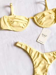 Underwire Bikini With Half-Cup Bra And Thong Bottom With Adjustable Strap. - Butter Yellow Rim (hang Glider) - View 2