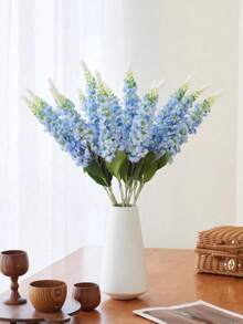 1 Pc Blue Delphinium Artificial Flower Long Stem 32in Fake Larkspur Faux Look Real Silk Plant Bulk Bouquet For Outdoor Tall Vase Home Garden Wedding Arrangement Decoration, Valentine Day, Gift Gifts Birthday Graduation - Blue - View 1