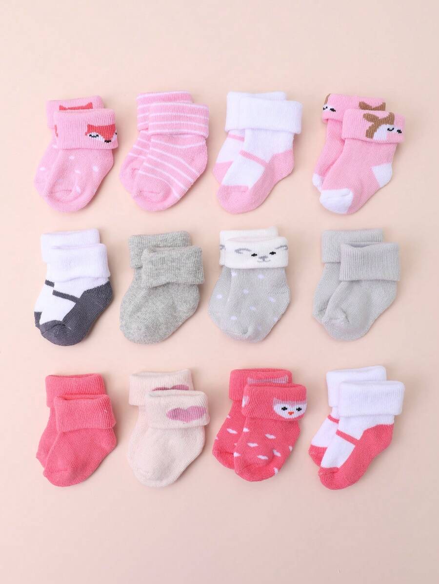 12 Pairs Baby Socks Solid Color Mid-Calf Socks Suitable For Daily Wear - Multicolor - View 1