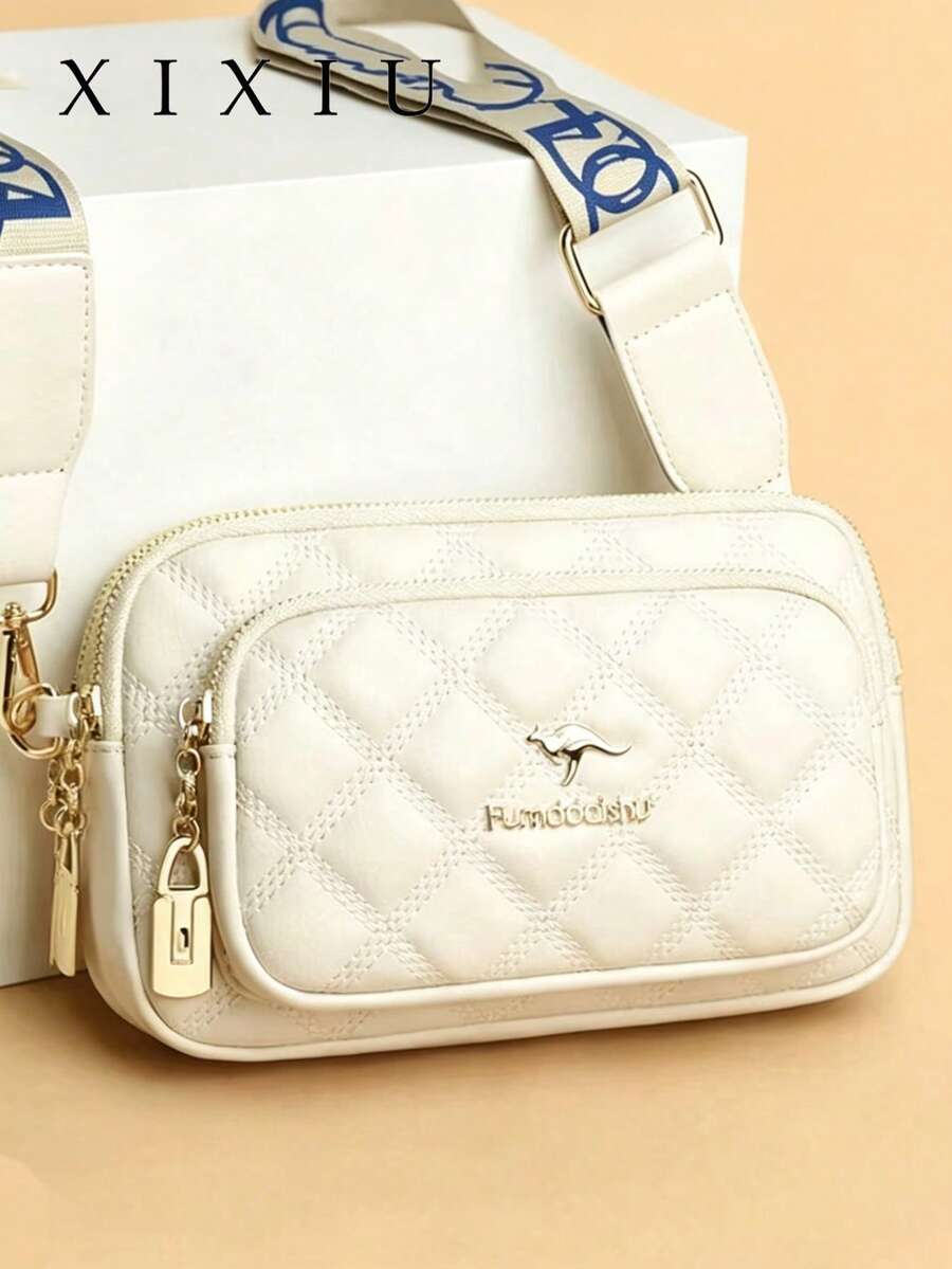 New Fashion Classic Versatile Solid Color PU Waterproof Fabric Quilted Design Retro Fashion Metal Decor Square Shoulder Bag