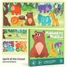 1pc Multicolor 3-In-1 Magnetic Puzzle Book, Foldable Animal Dinosaur Puzzle Game | Montessori Educational Activity | Kindergarten Fine Motor Skills Toy | Portable Travel Quiet Busy Book | Children's Cognitive Gift Toy - Multicolor - View 15