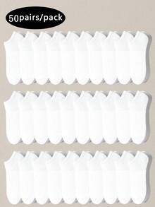 10/30/50 Pairs Men's Solid Color Moisture Wicking Casual Low-Cut Ankle Socks - White - View 8