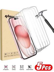 5pcs Ultra Durable Full Screen HD Tempered Glass Screen Protector, Compatible With 17/17Pro/17Air/17Pro Max, 16/16Pro/16Plus/16ProMax, 15/15Plus/15Pro/15Pro Max, 14/14Plus/14Pro/14Pro Max, 13Mini/13/13Pro/13Pro Max, 12Mini/12/12Pro/12Pro Max, 11/11Pro/11Pro Max. Scratch Resistant, Shockproof, Anti-Fingerprint, 9H Hardness, Easy To Install. - Clear - View 12
