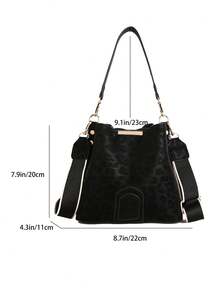 Nuevo Bolso de Moda Nicho Chic Casual Versátil Estampado de Leopardo Bolso Cubo Vintage Clásico Textura Premium Correa Ancha Bolso de Mujer Bolso de Hombro Bandolera Bolso de Mano Trabajo Desplazamiento Cita Compras Bolso Urbano Sofisticado Diario - Negro - Ver 11