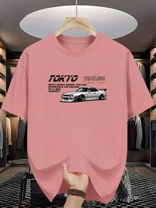 Men's Short-Sleeved T-Shirt With Slogan Lettering Print And Racing Parameter Illustrations, European And American Urban Style For Adults. - 白色 - 查看 8