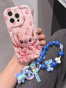 Disney Has Authorized, Phone Case - Chain Set, The Stitch Lilo & Stitch 3D Phone Case Plus A Silicone 3D Stitch Bracelet With Metallic Ring Removable Bracelet, Stitch And Angel Pattern, Compatible With Iphone17/16/15/14/13/12/11/XS/XR/X Plus Pro Max, A Stylish Cartoon Phone Case, The Perfect Gift Choice, Phone Protection, Durable Phone Cover, Great Gift For Friends And Family. - trắng - Xem 4