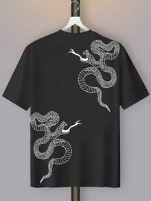 Men's T-Shirt With Snake Print - Black - View 3