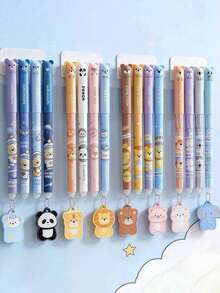 32/14/1 Erasable Pen Set, Includes 12 Pens + 20 Refills, Multiple Cartoon Pattern Center Pens, 0.5mm Blue Ink Ballpoint Pens, Built-In Eraser, Quick-Drying, Comfortable Grip, Perfect For Note-Taking And Writing, Office Supplies, School Supplies, Back To School Essential - Erasable Pen Set - View 8