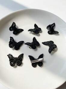8入組女款4.5cm/1.77in黑色蕾絲蝴蝶髮夾，時尚百搭高級優雅極簡純色仙女可愛側邊髮夾髮飾，適合日常出遊、休閒、派對、通勤、度假、洗臉、化妝、穿搭，抓夾髮飾 - 黑色 - 查看 3