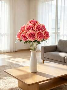 1 pièce Fleur de rose artificielle éternelle en plastique, 8 couleurs romantiques disponibles (Bourgogne/Blanc/Orange/Champagne/Rose clair/Rose foncé/Bleu brumeux/Café), forme de fleur, texture de pétale réaliste, fleur artificielle décorative, mariage, maison, hôtel, intérieur - Rose foncé - Voir 6
