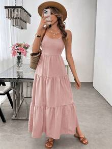 Strappy Backless Dress With Large Bows And Fitted Waist - Pink - View 7
