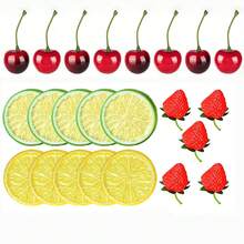 25Pcs Artificial Foam Cherries - Plastic Lemon Slices - Fake Fruits Set,Artificial Lemon Slice Simulation Cherries And Fake Strawberry Perfect For DIY Crafts Decorating Various Holiday Parties,Home Kitchens,Wedding,Office Desk,Vase Decorations - Multicolor - View 2