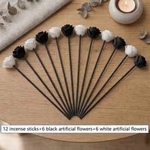 25pcs Black & White Floral Aromatherapy Diffuser Stick Set (Unscented) - Black + White (12 Aromatherapy Sticks + 12 Artificial Flowers + 1 Bamboo Skewer) - View 10
