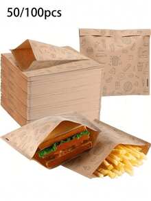 50/100 túi giấy Kraft đựng bánh sandwich, túi đựng thực phẩm dùng một lần chống dầu mỡ và chống rò rỉ, thích hợp cho bánh mì kẹp thịt, món tráng miệng, gà rán | Bao bì đồ ăn nhẹ kín đáo cho tiệc tùng, dịch vụ ăn uống, xe bán đồ ăn | Đám cưới, sinh nhật | Mùa tựu trường - Nhiều màu - Xem 1