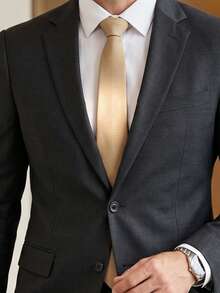 1pc Men's Solid Khaki Classic Necktie, Formal Business Casual Tie, Suitable For Office And Events - Khaki - View 3