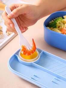 Caja Bento de 3 Compartimentos con Diseño de Dibujos Animados/Capa Única, Tapa con Utensilios Integrados, Caja de Almuerzo Portátil a Prueba de Fugas y Conservación de Frescura, Caja de Almuerzo Portátil para Porciones de Comidas Bajas en Calorías, Múltiples Colores Disponibles - Multicolor - Ver 7