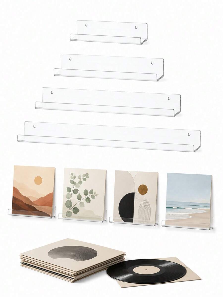 1/2/4/6/8 chiếc Giá treo đĩa than acrylic, kệ trưng bày đĩa than và CD treo tường - Trong sáng - Xem 1