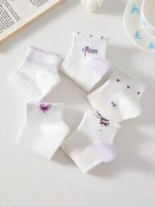 5 Pairs Women Cute Bow Pattern Short Socks Ankle Socks Casual Lace Ruffled Socks, Soft, Breathable, Suitable For All Seasons, Random Colors - Multicolor - View 11