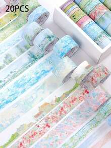 Bộ 20 cuộn băng keo Washi họa tiết vẽ vườn cổ điển, nhãn dán scrapbook, phù hợp cho sổ nhật ký, sổ tay bullet, lịch kế hoạch và các vật dụng văn phòng phẩm khác, thiết kế phong cảnh cây cối - Ấn tượng về khu vườn - Xem 1