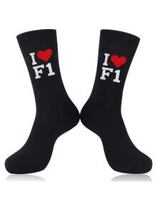 1 Pair F1 Racing Theme Men's Mid-Calf Socks, F1 Racing Fan Match Day Outfit, Daily Commute And Casual Wear - Multicolor - View 1