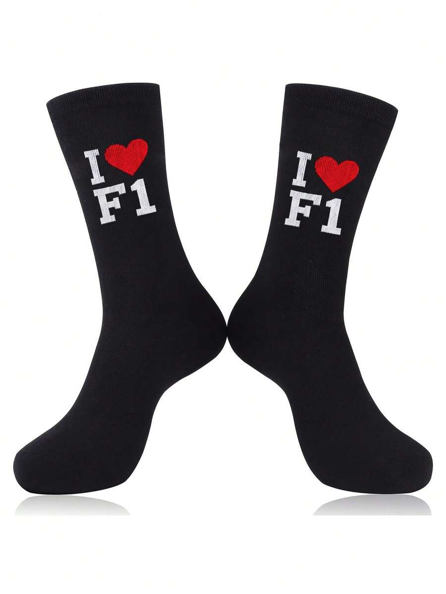 1 Pair F1 Racing Theme Men's Mid-Calf Socks, F1 Racing Fan Match Day Outfit, Daily Commute And Casual Wear - Multicolor - View 1