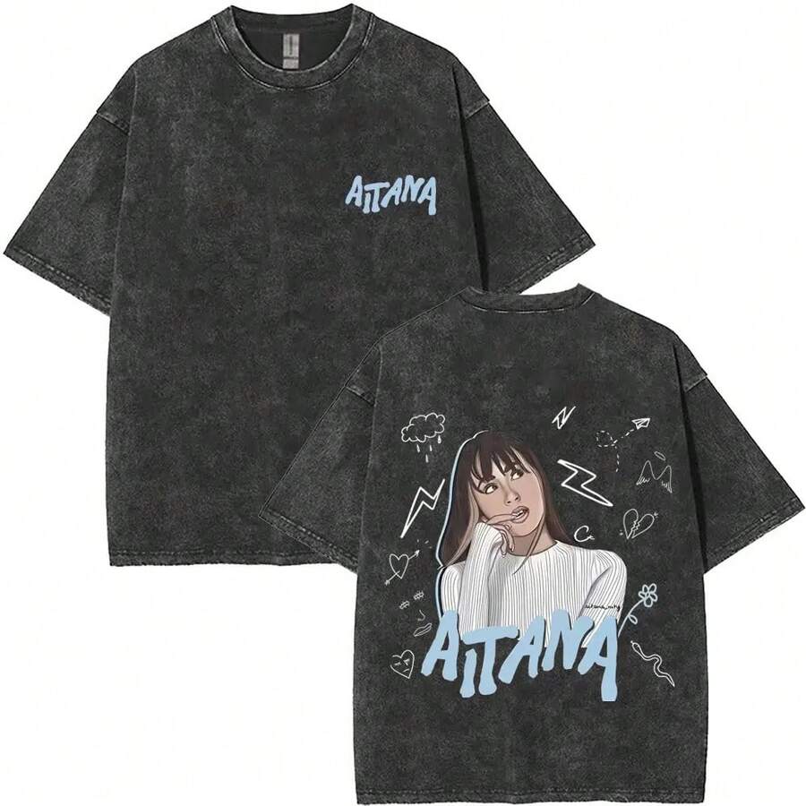 Washed Vintage Singer  Graphic T-Shirt CUARTO AZUL Print T-Shirts For Men And Women Fashion Pop Music T-Shirt Streetwear Gift For Fans - 黑色19 - 查看 1