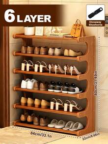 6 Tier Bamboo Shoe Rack For Closet, Shoe Organizer Free Standing Shoe Shelf, Shoe Stand With Elegant Arc, Door Shoe Organizer, Space-Saving Shoe Holder For Entryway Living Room Bedroom Hallway, Closet Organizers And Storage, Natural Brown - 棕色 - 查看 10