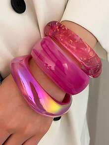 1/3pcs Minimalist Versatile Exaggerated Thick Colorful Resin Bangle Set, Stackable Bracelets, Simple High-End Style, Suitable For Daily Wear - Multicolor - View 4