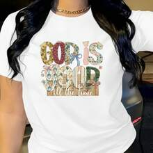 Camiseta de Cuello Redondo para Mujer con Estampado de Letras de Anime, Diseño Sencillo, Cómoda y Transpirable, Ideal para Uso Diario Casual y Versátil, que Muestra un Estilo Natural y Elega - negro - Ver 2