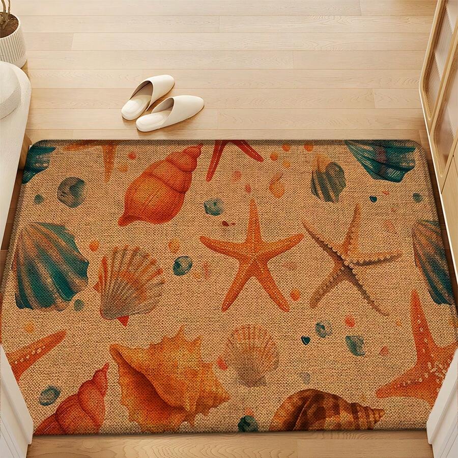 1pc, Home Decor, Marine Life Pattern Print, Linen Kitchen Rug, Kitchen Mat, Floor Mat, Bath Mat, Door Mat, 3D Print Rectangular, Suitable For Living Room, Bedroom, Hallway, Bathroom, Laundry Room - Polyester Rug, Suitable For Indoor And Outdoor Home Decor - Multicolor - View 1