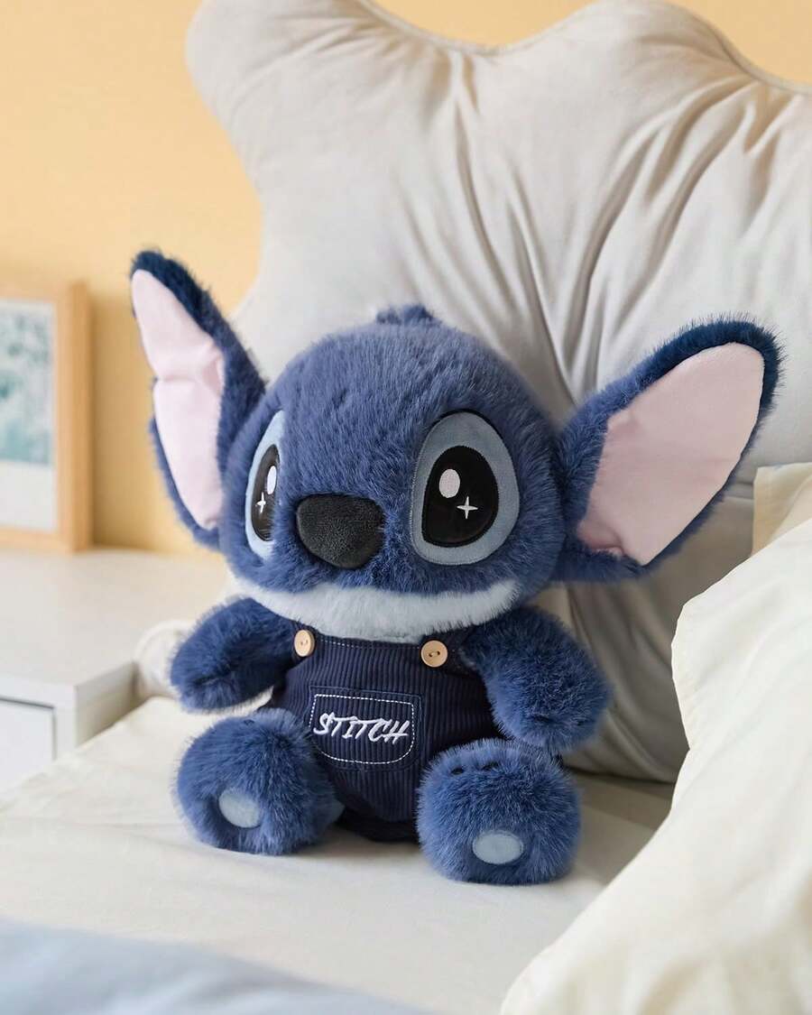 MINISO Disney Lilo And Stitch 絨毛玩偶,吊帶褲風格可愛掌心玩偶,毛茸茸觸感與刺繡細節,柔軟玩具,適合所有年齡層女孩的 Stitch 絨毛禮物 - 藏蓝色 - 查看 1