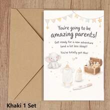 1/2 Sets Cute Elephant Greeting Card With Envelope, New Parents Greeting Card, Pregnancy Announcement Congrats Card, Baby Shower Gift - Multicolor - View 9