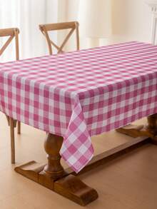 1pc Rectangular Plaid Tablecloth, Digital Printed Buffalo Check Washable Tablecloth, Suitable For Outdoor Picnic, Living Room, Kitchen And Holiday Dinner, Beige And White Rectangular Tablecloth - Pinkish White - View 2