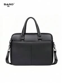 saroxi Tas Laptop Pria, Kapasitas Besar untuk Dokumen dan Perlengkapan Kantor, Gaya Komuter Bisnis, Kulit PU, Tekstur Leci Minimalis Warna Polos, Hadiah untuk Suami, Perlengkapan Penting Musim Gugur - Hitam - View 8