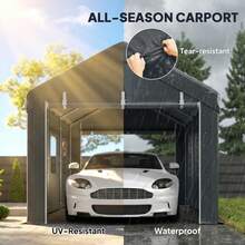 Outsunny 10' X 20' Carport Portable Garage, Heavy Duty Car Port Canopy With 2 Roll-Up Doors & 6 Ventilated Windows For Car, Truck, Boat, Garden Tools, Dark Grey - A - Xem 3
