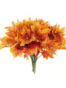 14 Stems - 2pcs Artificial Maple Leaves, Autumn Artificial Leaf Decor, Thanksgiving Plastic Autumn Leaves, Indoor/Outdoor Kitchen Holiday Autumn Leaf Centerpiece Decor, Halloween, Thanksgiving, Harvest Festival - Multicolor - View 4