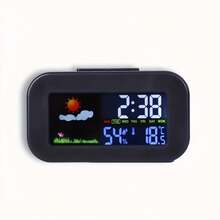 1 pieza Estación Meteorológica con Reloj de Pantalla Grande Retroiluminada y Colorida, Monitoreo de Temperatura y Humedad en Tiempo Real, Animaciones del Clima, Función de Alarma e Índice de Confort - Alimentado por Batería (Baterías No Incluidas), Dormitorio, Residencia Universitaria, Decoración Minimalista, Adorno de Escritorio Esencial para Regreso a Clases, Construcción Resistente, Adecuado para Uso en Escritorio, Hogar, Dormitorio y Mesita de Noche - multicolor - Ver 12