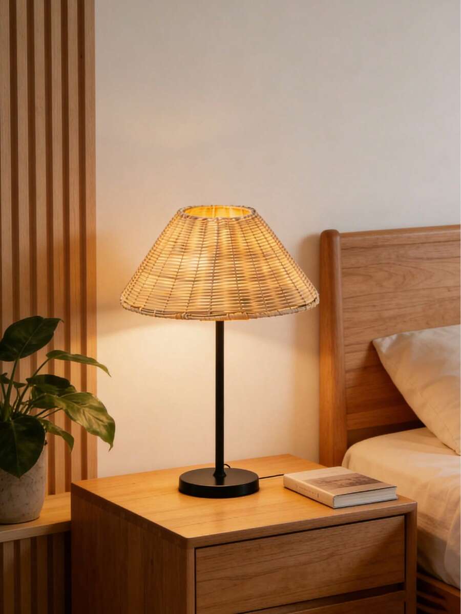 1個手工藤編桌燈，USB供電，藝術東南亞風格，現代簡約Ins風，復古創意高級裝飾桌燈小夜燈，適用於臥室、書桌、客廳 - 黑色 - 查看 1