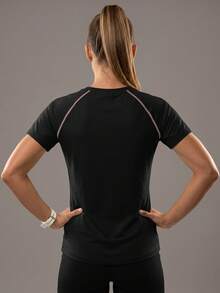 Soyun Women's Loose Fit Color Block Short Sleeve Top, Patchwork Design, Lightweight & Comfortable, Suitable For Fitness, Yoga Or As An Outerwear - Black - View 3