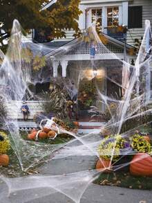 Ghost Halloween Spider Web And Spiders, Halloween Decoration Artificial Spider Web With 10 Fake Spiders, Elastic Spider Web, Scary Party Halloween Decoration, Perfect For Haunted House, Bar Scene Props And Home Decor, Halloween Party, Yard, Doorway And Other Outdoor Decorations - Multiple Styles - View 5