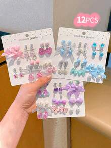 12 piezas de aretes de clip coloridos y lindos para niñas, sin perforación - Multicolor - Ver 2