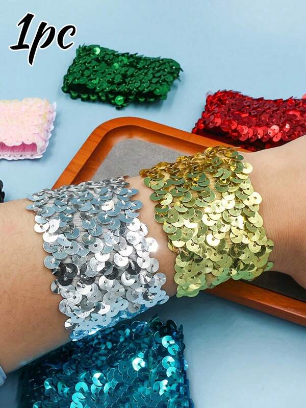 1 pieza Brazalete elástico con purpurina para escenario, decoración de fiesta brillante de moda, accesorio de disfraz para fiesta, accesorio para festival de música, accesorio para vacaciones, adecuado para fiesta, vacaciones, accesorio de fotografía, etc.