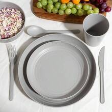 - Juego de 28 platos y cuencos de cocina, juego de vajilla de paja de trigo, platos irrompibles y juegos de cuencos para 4, platos reutilizables para uso diario y campamento, decoracin de cocina - 28 piezas (4 invitados) + Gris,claro - Ver 8